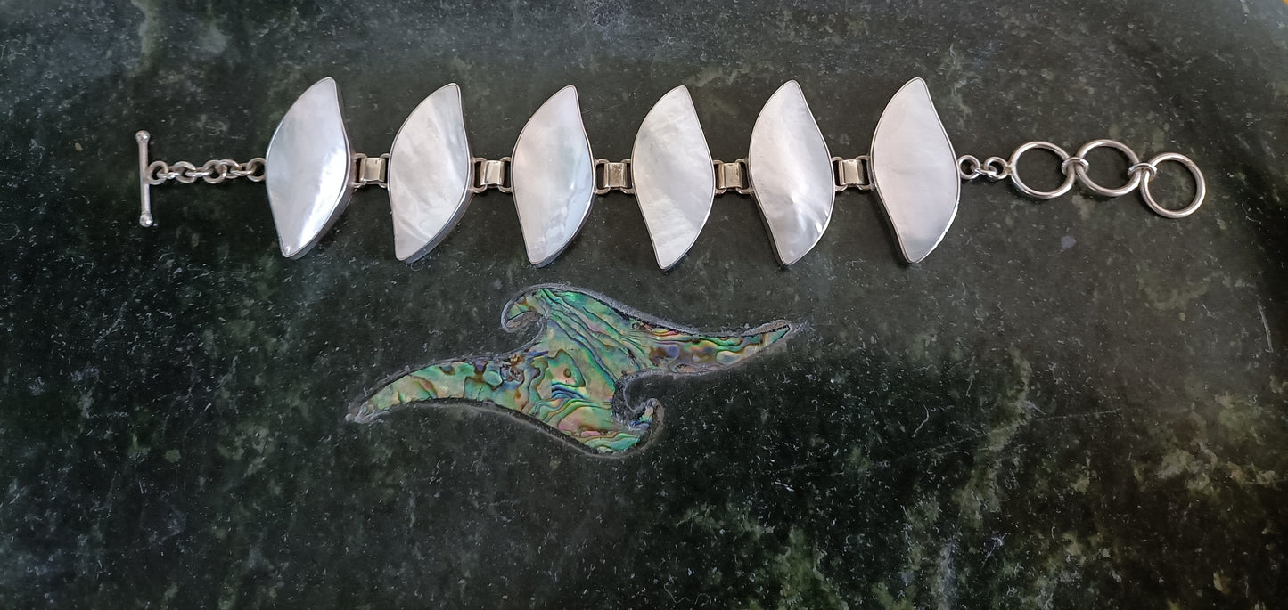 Sterling Silver Mother of Pearl Bracelet from Pacific Jewel - Southern Paua New Zealand