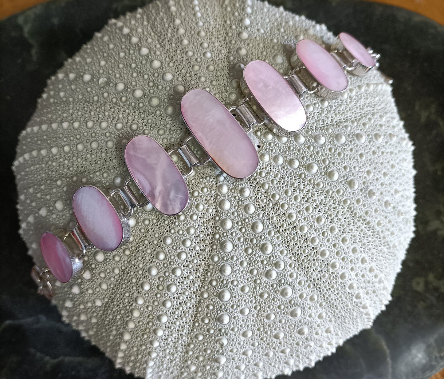 Sterling Silver Pink Shell Bracelet from Pacific Jewel - Southern Paua New Zealand