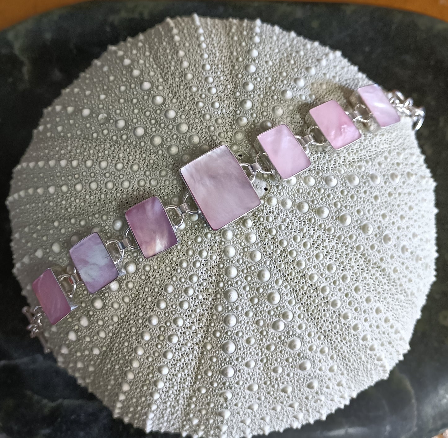 Sterling Silver Pink Shell Bracelet from Pacific Jewel - Southern Paua New Zealand