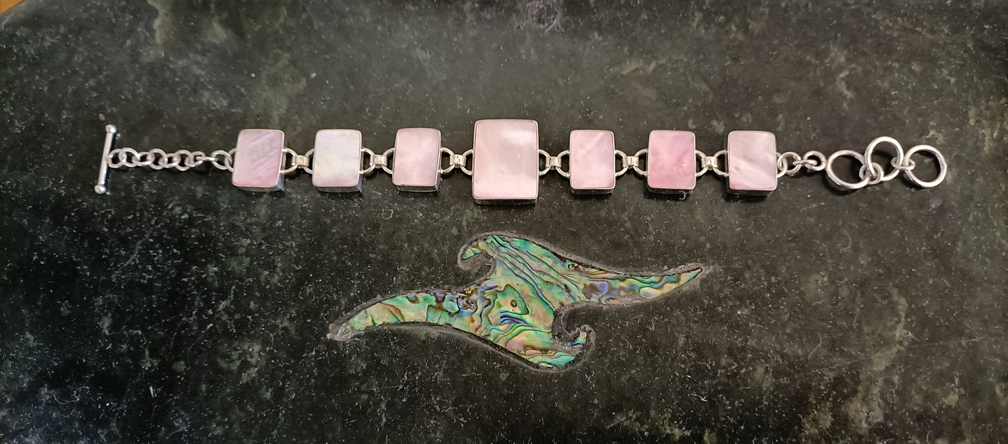 Sterling Silver Pink Shell Bracelet from Pacific Jewel - Southern Paua New Zealand