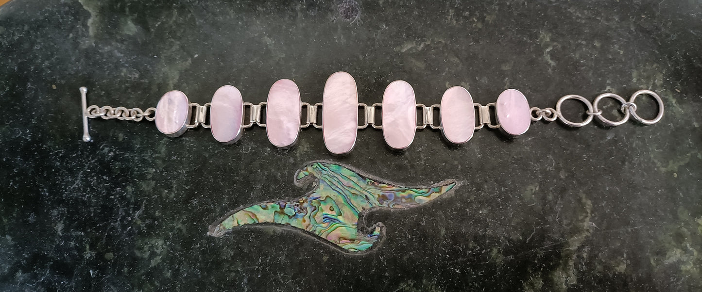 Sterling Silver Pink Shell Bracelet from Pacific Jewel - Southern Paua New Zealand