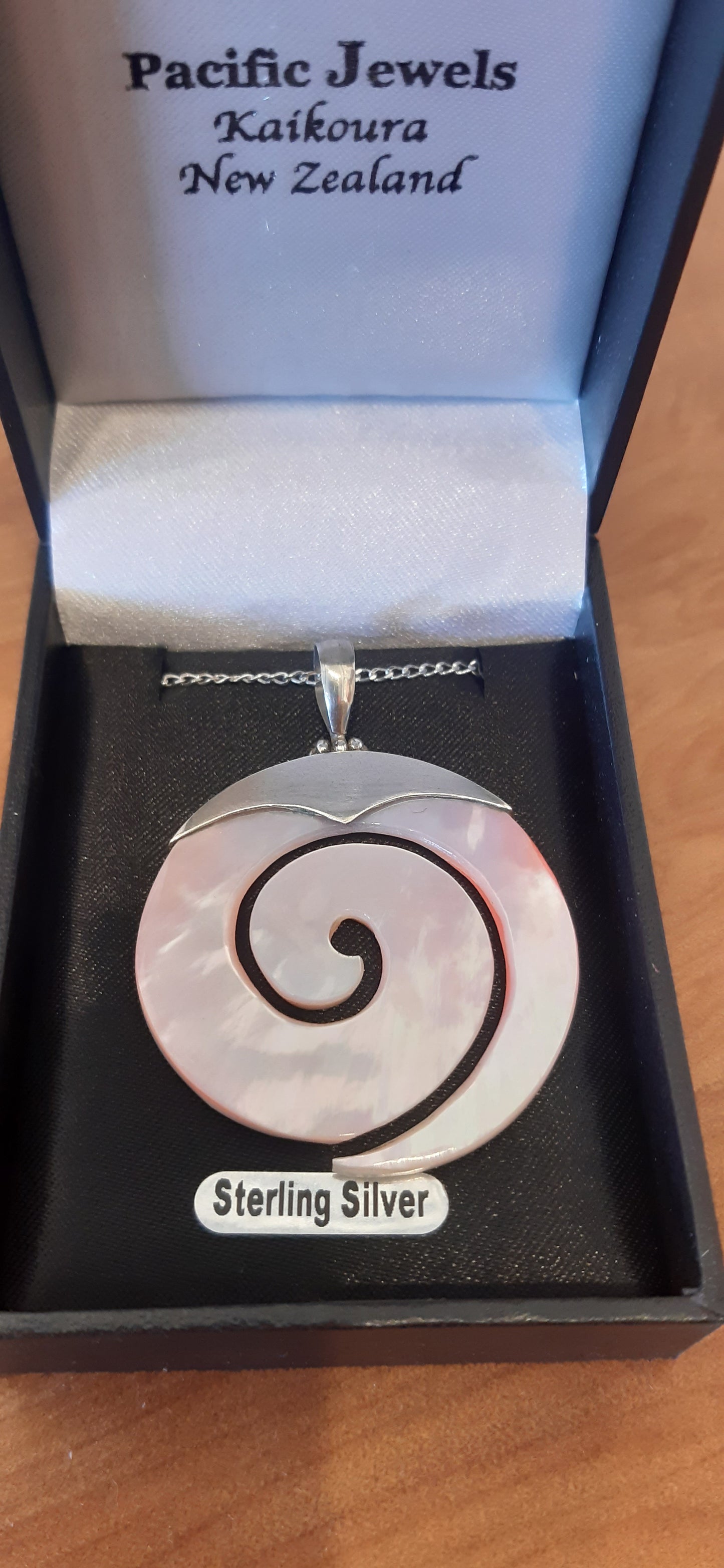 Stirling Silver & Pink Mussel Shell Koru Pendant