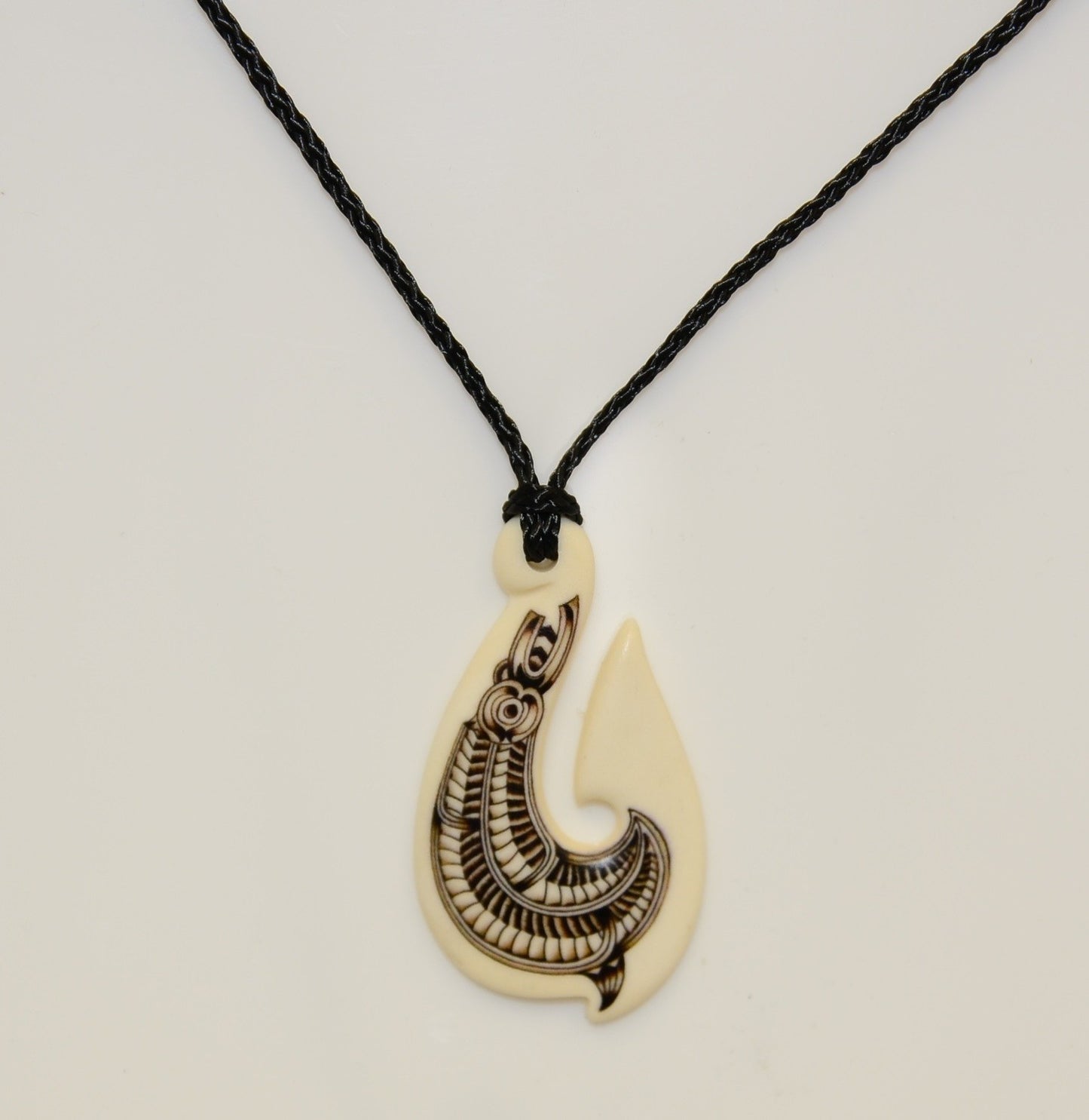 Hand Carved Bone Fish Hook from Pacific Jewel - Southern Paua New Zealand