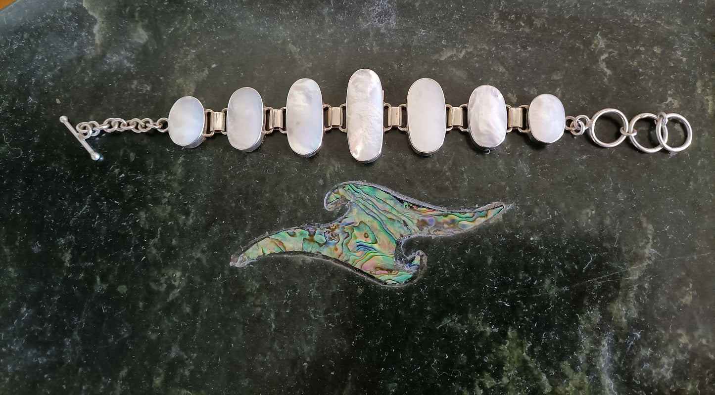 Sterling Silver Mother of Pearl Bracelet from Pacific Jewel - Southern Paua New Zealand