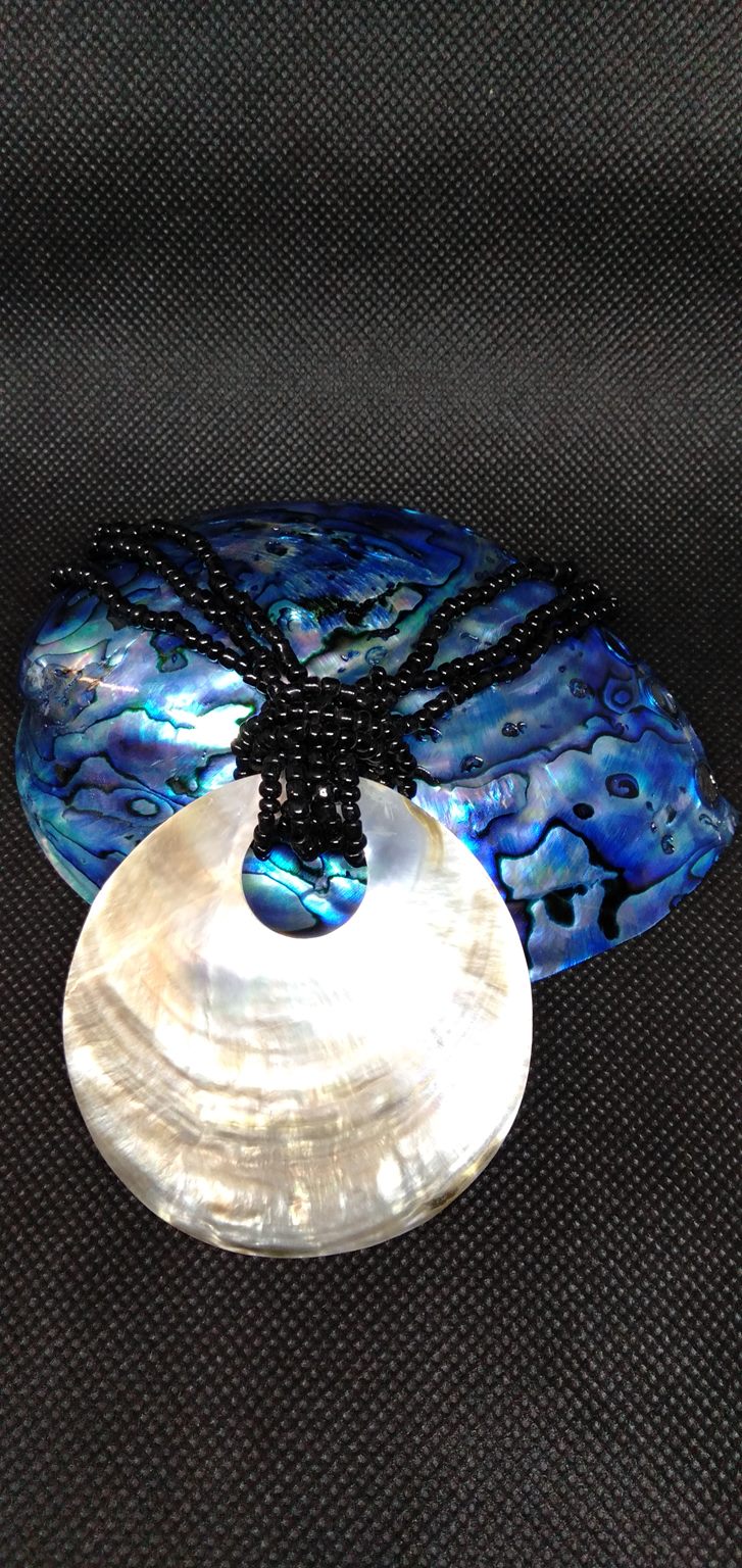 Mother Of Pearl Black Pendant With Black Beads from Pacific Jewel - Southern Paua New Zealand