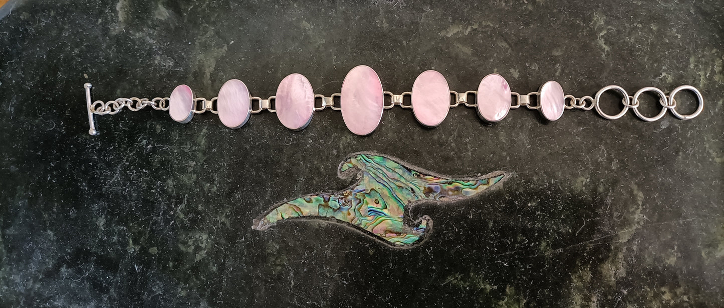 Sterling Silver Pink Shell Bracelet from Pacific Jewel - Southern Paua New Zealand